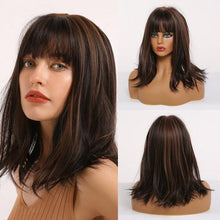 Load image into Gallery viewer, New Arrival Blonde Medium Straight Lolita Bobo Wigs with Bangs Synthetic Wigs For Women Cosplay Daily Heat Resistant Wigs For Black Women Cosplay Wigs For Women
