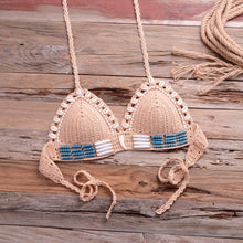 Load image into Gallery viewer, Vintage Blue Bikinis 2 Piece Halter Bikini Set Women High Waist Sequin Swimsuit  Set Handmade Crochet High Quality Swimsuit Women Push Up Swimwear Knitted Beach Wear Bathing Suit
