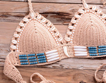 Load image into Gallery viewer, Vintage Blue Bikinis 2 Piece Halter Bikini Set Women High Waist Sequin Swimsuit  Set Handmade Crochet High Quality Swimsuit Women Push Up Swimwear Knitted Beach Wear Bathing Suit
