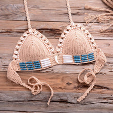 Load image into Gallery viewer, Vintage Blue Bikinis 2 Piece Halter Bikini Set Women High Waist Sequin Swimsuit  Set Handmade Crochet High Quality Swimsuit Women Push Up Swimwear Knitted Beach Wear Bathing Suit
