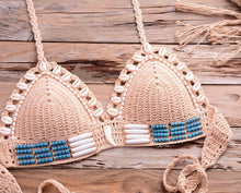 Load image into Gallery viewer, Vintage Blue Bikinis 2 Piece Halter Bikini Set Women High Waist Sequin Swimsuit  Set Handmade Crochet High Quality Swimsuit Women Push Up Swimwear Knitted Beach Wear Bathing Suit
