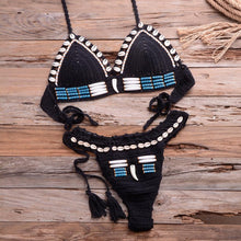 Load image into Gallery viewer, Vintage Blue Bikinis 2 Piece Halter Bikini Set Women High Waist Sequin Swimsuit  Set Handmade Crochet High Quality Swimsuit Women Push Up Swimwear Knitted Beach Wear Bathing Suit
