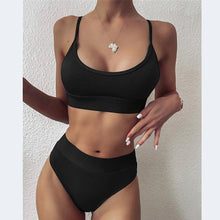 Load image into Gallery viewer, Female Swimsuit Women String Triangle Top Bikini Bottom Printed Push Up Swimsuit Bikini Sets Two Piece Split Button Beachwear Bathing Suit High Waist Bathing Suit High Cut
