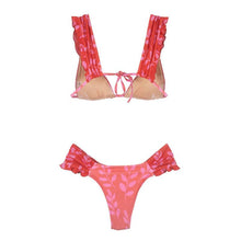 Load image into Gallery viewer, Female Swimsuit Women String Triangle Top Bikini Bottom Printed Push Up Swimsuit Bikini Sets Two Piece Split Button Beachwear Bathing Suit High Waist Bathing Suit High Cut
