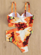 Load image into Gallery viewer, Leaf Floral Bikini Set Women Backless High-Waist Two Pieces Swimwear Beach Bathing Suits Swimsuits Women's Ruffle Bandage Bikini High Waist Bottoms Two Piece Swimsuits
