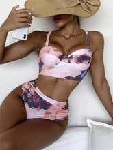 Load image into Gallery viewer, Leaf Floral Bikini Set Women Backless High-Waist Two Pieces Swimwear Beach Bathing Suits Swimsuits Women's Ruffle Bandage Bikini High Waist Bottoms Two Piece Swimsuits
