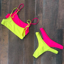 Load image into Gallery viewer, Neon Yellow Green Swimsuit Women Push Up Padded Micro Bikini Summer Beach Bathing Suit Beach Swimwear  Women's Scoop Neck Cut Out Front Lace Up Back High Cut One Piece Swimsuit
