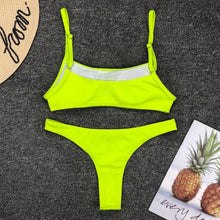 Load image into Gallery viewer, Neon Yellow Green Swimsuit Women Push Up Padded Micro Bikini Summer Beach Bathing Suit Beach Swimwear  Women's Scoop Neck Cut Out Front Lace Up Back High Cut One Piece Swimsuit
