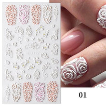 Load image into Gallery viewer, White Embossed Flower Lace 5D Sticker Decal Wedding Nail Art Designs Floral Flower Transfer Decal  Geometry  3D Wave Design Decoration for Women Girls Tape Nail Art Stickers Decal Decoration Geometry Transfer Decals Nail Art Decorations Decoration Decal
