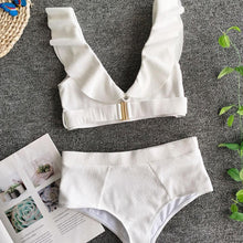 Load image into Gallery viewer, Bikini New 2 Piece Women Swimsuit Women's High Waist Bikini Set Fashion Puff Sleeve Swimwear Set Bathing Suits Solid Color Short Puff Sleeve Summer High Waist Cut Backless Bathing Suit Beachwear
