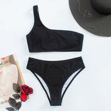Load image into Gallery viewer, Women One-Shoulder Bikini Swimsuit Women Push Up Swimwear Women's Bathing Suit Comfortable Bikini Ribbed Two Piece Swimsuit Bikini Set Summer Bathing Suit Beach Wear Swimming Suit
