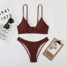 Load image into Gallery viewer, Women One-Shoulder Bikini Swimsuit Women Push Up Swimwear Women's Bathing Suit Comfortable Bikini Ribbed Two Piece Swimsuit Bikini Set Summer Bathing Suit Beach Wear Swimming Suit
