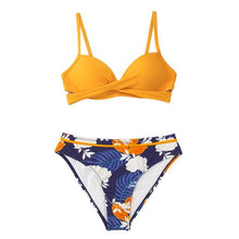 将图片加载到图库查看器，Push Up Floral Bikini Sets Women Two Pieces Swimsuits Women's Bathing Suits Push Up Halter Bandage Bikini Floral Printing Swim Bottoms Two Piece Swimsuits New Girl Beach Bathing Suits Swimwear
