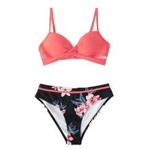 将图片加载到图库查看器，Push Up Floral Bikini Sets Women Two Pieces Swimsuits Women's Bathing Suits Push Up Halter Bandage Bikini Floral Printing Swim Bottoms Two Piece Swimsuits New Girl Beach Bathing Suits Swimwear
