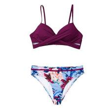 将图片加载到图库查看器，Push Up Floral Bikini Sets Women Two Pieces Swimsuits Women's Bathing Suits Push Up Halter Bandage Bikini Floral Printing Swim Bottoms Two Piece Swimsuits New Girl Beach Bathing Suits Swimwear
