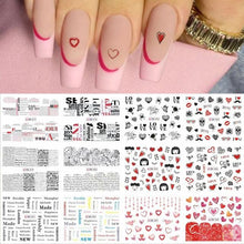 Load image into Gallery viewer, Autumn Simple Green Pink Pattern Water Nail Decal Sticker Flower Leaf Tree Winter Slider For Nail Art Manicuring Decoration Decals for Nail Art Decoration Including Hearts Stars Letters Bowknot Leaves Flowers Plants Fruits Butterflies
