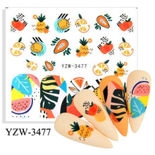 Load image into Gallery viewer, Autumn Simple Green Pink Pattern Water Nail Decal Sticker Flower Leaf Tree Winter Slider For Nail Art Manicuring Decoration Decals for Nail Art Decoration Including Hearts Stars Letters Bowknot Leaves Flowers Plants Fruits Butterflies
