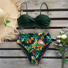 将图片加载到图库查看器，Bikini Female Swimsuit Women Swimwear Push Up Bikinis Set High Waist Swimming Suits Two Piece Set Women Swimsuit Solid Printed Bikini Push-Up Pad Swimwear Set Beachwear Ruffled Bathing Suit
