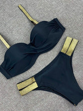 Load image into Gallery viewer, Bikini Sets Solid Color Swimsuit  Mid-Waist  Gather Cup Bikinis Women Swimwear Female Bathing Suits Beach wear  Two Piece Swimsuits Triangle Bikini swimsuits for Women
