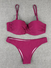 Load image into Gallery viewer, Bikini Sets Solid Color Swimsuit  Mid-Waist  Gather Cup Bikinis Women Swimwear Female Bathing Suits Beach wear  Two Piece Swimsuits Triangle Bikini swimsuits for Women
