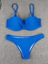 Load image into Gallery viewer, Bikini Sets Solid Color Swimsuit  Mid-Waist  Gather Cup Bikinis Women Swimwear Female Bathing Suits Beach wear  Two Piece Swimsuits Triangle Bikini swimsuits for Women
