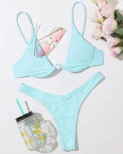 Load image into Gallery viewer, Neon V-bar Underwired Bikini Female Ribbed Swimsuit Women Swimwear Two-pieces Bikini set Push up Bathing Suit
