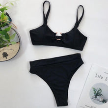 将图片加载到图库查看器，Women High Waist Bikini Swimsuit Swimwear Female Women Metal Ring Cross Bandage Bikini Set Swimsuit Two Piece Cutout Tie Back Bathing Suit Thong Bikini Set Bathing Suit Bather

