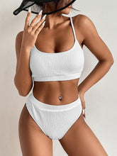 Load image into Gallery viewer, High Waist Bikinis Swimwear Women Push Up Swimsuits Solid High Waist Bikini Sets Sporty Two Pieces Swimsuit Scoop Neck Bathing Suits for Women Ribbed Bathing Suits High Cut Summer Beachwear
