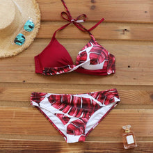 Load image into Gallery viewer, Push Up Women Bikinis Swimwear  Women's Bathing Suits Push Up Halter Bandage Bikini Floral Printing Swim Bottoms Two Piece Swimsuits Women Swimsuits Bathing Suit Halter  Leaf Print Beach Wear Plus Size
