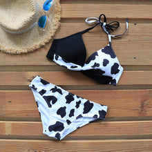 Load image into Gallery viewer, Push Up Women Bikinis Swimwear  Women's Bathing Suits Push Up Halter Bandage Bikini Floral Printing Swim Bottoms Two Piece Swimsuits Women Swimsuits Bathing Suit Halter  Leaf Print Beach Wear Plus Size
