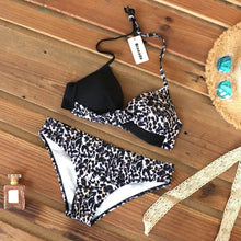 Load image into Gallery viewer, Push Up Women Bikinis Swimwear  Women's Bathing Suits Push Up Halter Bandage Bikini Floral Printing Swim Bottoms Two Piece Swimsuits Women Swimsuits Bathing Suit Halter  Leaf Print Beach Wear Plus Size
