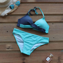 Load image into Gallery viewer, Push Up Women Bikinis Swimwear  Women's Bathing Suits Push Up Halter Bandage Bikini Floral Printing Swim Bottoms Two Piece Swimsuits Women Swimsuits Bathing Suit Halter  Leaf Print Beach Wear Plus Size
