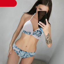 Load image into Gallery viewer, Push Up Women Bikinis Swimwear  Women's Bathing Suits Push Up Halter Bandage Bikini Floral Printing Swim Bottoms Two Piece Swimsuits Women Swimsuits Bathing Suit Halter  Leaf Print Beach Wear Plus Size
