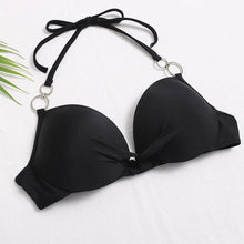 Load image into Gallery viewer, Halter Bikini Bandage Swimsuit Solid Swimwear Sport Liquid Metallic Shiny String Bikini 2 Piece Swimsuit Set Women Shiny Bikini Set Bathing Suit Push Up Two-piece Suit
