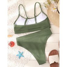 Load image into Gallery viewer, High Waist Bikinis Swimwear Women Push Up Swimsuits Solid High Waist Bikini Sets Sporty Two Pieces Swimsuit Scoop Neck Bathing Suits for Women Ribbed Bathing Suits High Cut Summer Beachwear
