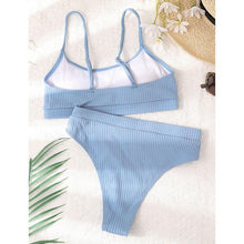 Load image into Gallery viewer, High Waist Bikinis Swimwear Women Push Up Swimsuits Solid High Waist Bikini Sets Sporty Two Pieces Swimsuit Scoop Neck Bathing Suits for Women Ribbed Bathing Suits High Cut Summer Beachwear

