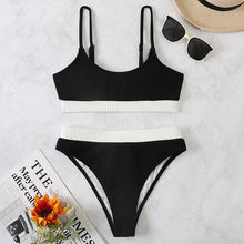 Load image into Gallery viewer, High Waist Bikinis Swimwear Women Push Up Swimsuits Solid High Waist Bikini Sets Sporty Two Pieces Swimsuit Scoop Neck Bathing Suits for Women Ribbed Bathing Suits High Cut Summer Beachwear
