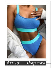 Load image into Gallery viewer, High Waist Bikinis Swimwear Women Push Up Swimsuits Solid High Waist Bikini Sets Sporty Two Pieces Swimsuit Scoop Neck Bathing Suits for Women Ribbed Bathing Suits High Cut Summer Beachwear
