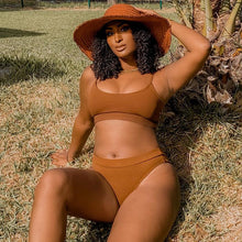 Load image into Gallery viewer, High Waist Bikini Swimsuits Women Push Up Swimwear Ribbed Bathing Suit Strap  Bikinis Set Beachwear High Waist Bathing Suit Full Coverage Two Piece Swimsuit
