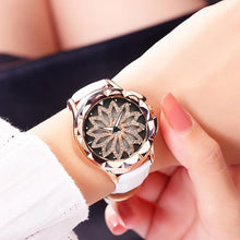 将图片加载到图库查看器，Luxury White Flower Womens Watch Analog Quartz Waterproof Wristwatches Elegant Leather Strap Modern Design
