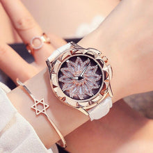 将图片加载到图库查看器，Luxury White Flower Womens Watch Analog Quartz Waterproof Wristwatches Elegant Leather Strap Modern Design
