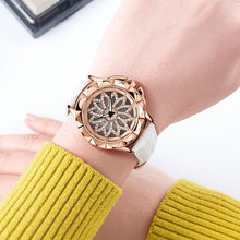 将图片加载到图库查看器，Luxury White Flower Womens Watch Analog Quartz Waterproof Wristwatches Elegant Leather Strap Modern Design
