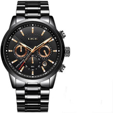 Load image into Gallery viewer, Men's Waterproof Watch With Chronometers Date Display Gold Detail Excellent Background Perfect Gift
