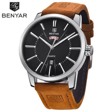 将图片加载到图库查看器，Business Fashion Men Watches Brown Luxury Military Leather Band Wristwatches  Date Week Display Watch
