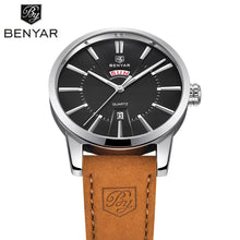 将图片加载到图库查看器，Business Fashion Men Watches Brown Luxury Military Leather Band Wristwatches  Date Week Display Watch
