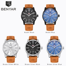 将图片加载到图库查看器，Business Fashion Men Watches Brown Luxury Military Leather Band Wristwatches  Date Week Display Watch
