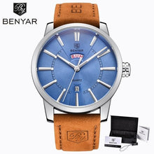 将图片加载到图库查看器，Business Fashion Men Watches Brown Luxury Military Leather Band Wristwatches  Date Week Display Watch
