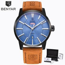 将图片加载到图库查看器，Business Fashion Men Watches Brown Luxury Military Leather Band Wristwatches  Date Week Display Watch
