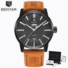 将图片加载到图库查看器，Business Fashion Men Watches Brown Luxury Military Leather Band Wristwatches  Date Week Display Watch
