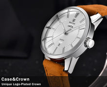 将图片加载到图库查看器，Business Fashion Men Watches Brown Luxury Military Leather Band Wristwatches  Date Week Display Watch
